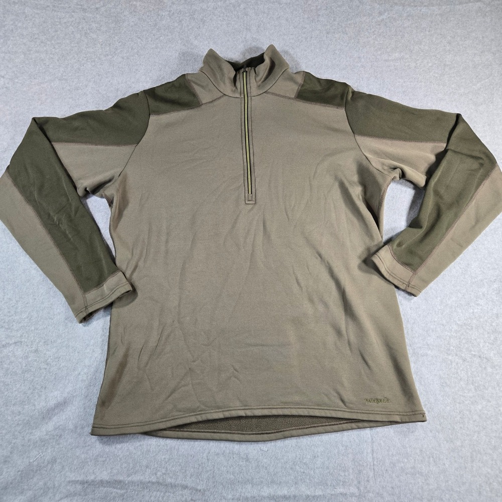 Patagonia Polartec Power Dry 1/4 Zip Pullover Mens Large Olive Green Fleece